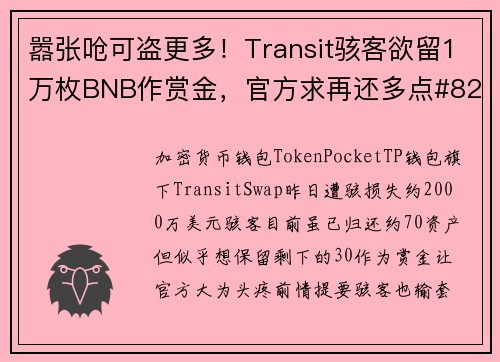 嚣张呛可盗更多！Transit骇客欲留1万枚BNB作赏金，官方求再还多点#8230